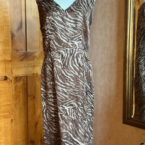 Banana Republic Brown and Cream Zebra-Print Midi Slip Dress